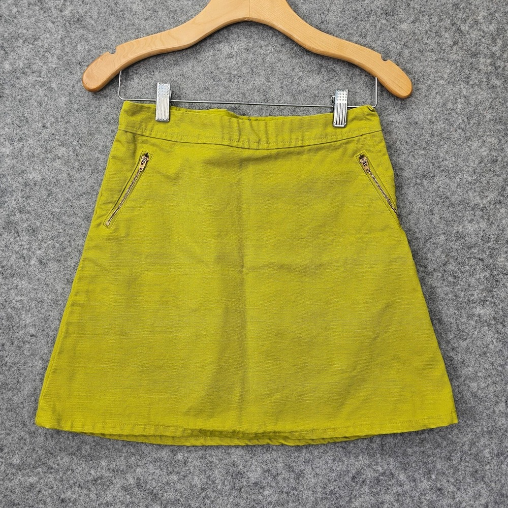 Preppy Mini Skirt Girls 12 Lime Green Duck Canvas Zip Pocket Y2K NEIGE USA 26x16
